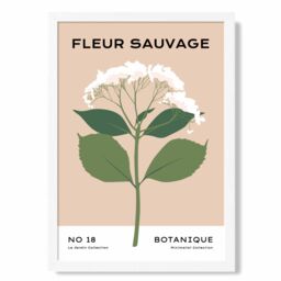 ARTZE Beige & Green Wildflower Flower Market Minimalist Framed Print SIZE: A4 with White Frame - thumbnail 1