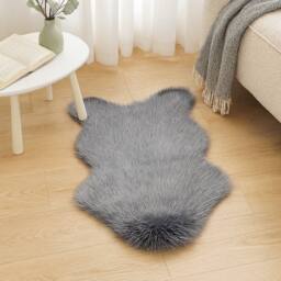 Voltico Faux Fur Sheep Rug - Soft Grey & Silver, 91 × 58 cm in Dark Grey - Size: 100 cm diameter - thumbnail 1