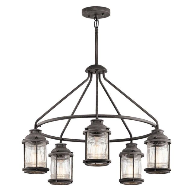 Netlighting Ashland Bay 5 Light Outdoor Chandelier Pendant Lighting Zinc IP44 E27 in Grey