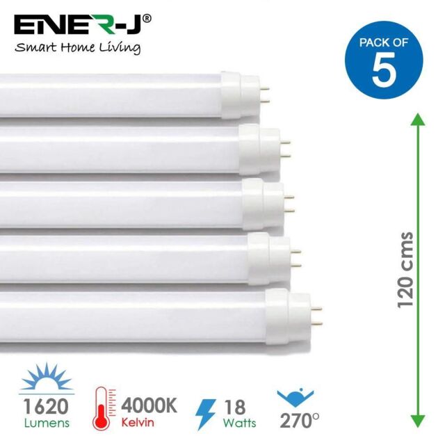 ENER-J 5 Pack T8 LED Nano Plastic Tubes 120cm 18W 4000K Cool White - Size: 25 cm diameter x 19 cm high - image 1