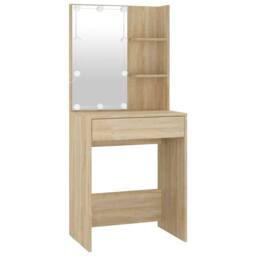 Berkfield Home LED Dressing Table with 2 Cabinets Sonoma Oak Engineered Wood in Light Brown - thumbnail 8