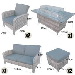 FURNITURE ONE 6 Piece Rattan Garden Furniture Set with Firepit Table in Grey - thumbnail 3