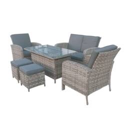 FURNITURE ONE 6 Piece Rattan Garden Furniture Set with Firepit Table in Grey - thumbnail 2