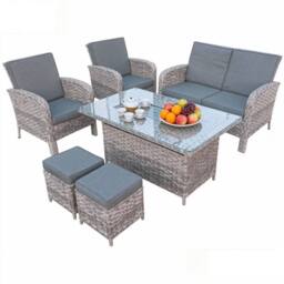 FURNITURE ONE 6 Piece Rattan Garden Furniture Set with Firepit Table in Grey - thumbnail 5