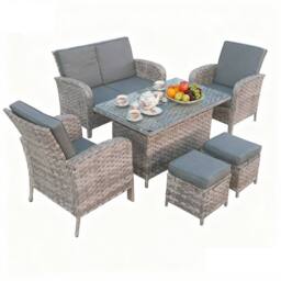 FURNITURE ONE 6 Piece Rattan Garden Furniture Set with Firepit Table in Grey - thumbnail 4