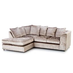 Furnishings For Less UK Crystal Crushed Velvet 3 to 4 Seater L Shaped Corner Sofa Left Hand Facing in Beige - thumbnail 1
