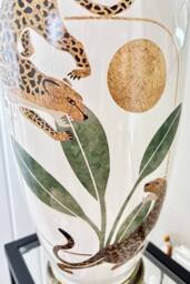 Downton Interiors Leopard Green Gold Ceramic Table Lamp with Plain Shade in White - Size: Large - thumbnail 3