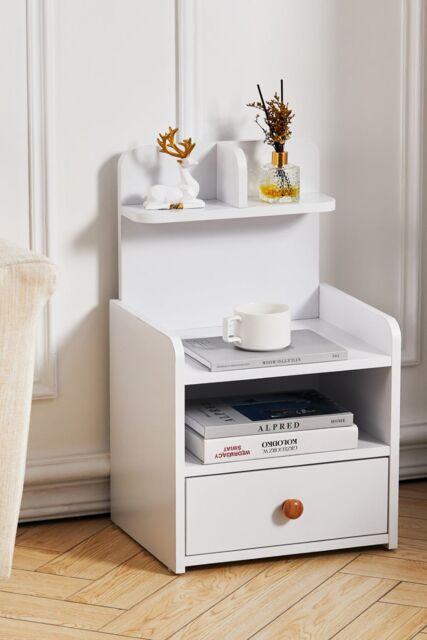 Living and Home One Drawer Wooden Bedside Table in White - image 1
