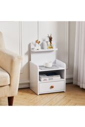 Living and Home One Drawer Wooden Bedside Table in White - thumbnail 3