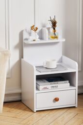 Living and Home One Drawer Wooden Bedside Table in White