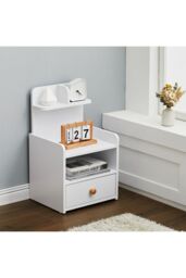 Living and Home One Drawer Wooden Bedside Table in White - thumbnail 2