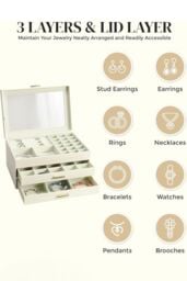 Living and Home 3-Tier PU Leather Jewelry Desktop Box Organizer with Drawers in White - thumbnail 4