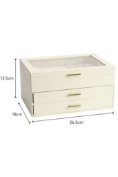Living and Home 3-Tier PU Leather Jewelry Desktop Box Organizer with Drawers in White - thumbnail 6