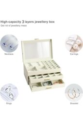 Living and Home 3-Tier PU Leather Jewelry Desktop Box Organizer with Drawers in White - thumbnail 3