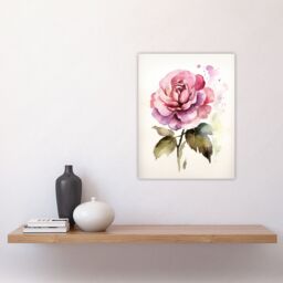 Artery8 Wall Art Print Pink Rose Bloom Simple Watercolour Painting Single Flower Valentines Love Nature Colourful Bright Floral Modern Artwork Poster - thumbnail 4