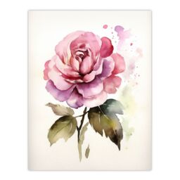 Artery8 Wall Art Print Pink Rose Bloom Simple Watercolour Painting Single Flower Valentines Love Nature Colourful Bright Floral Modern Artwork Poster - thumbnail 1