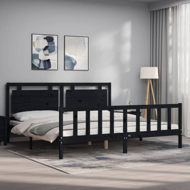 Berkfield Home Beautiful Bed Frame with Headboard Black 200x200 cm Solid Wood - image 1