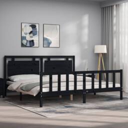 Berkfield Home Beautiful Bed Frame with Headboard Black 200x200 cm Solid Wood - thumbnail 1