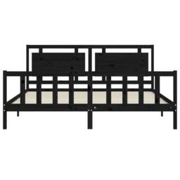 Berkfield Home Beautiful Bed Frame with Headboard Black 200x200 cm Solid Wood - thumbnail 6