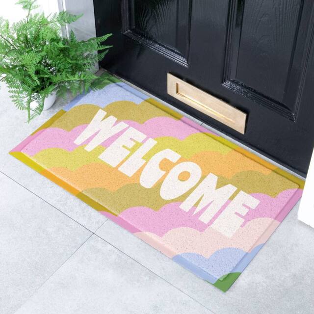 Artsy Mats Elizabeth Olwen Retro Welcome Indoor/Outdoor Doormat (70x40cm) in Yellow - Size: 40 cm x 70 cm - image 1