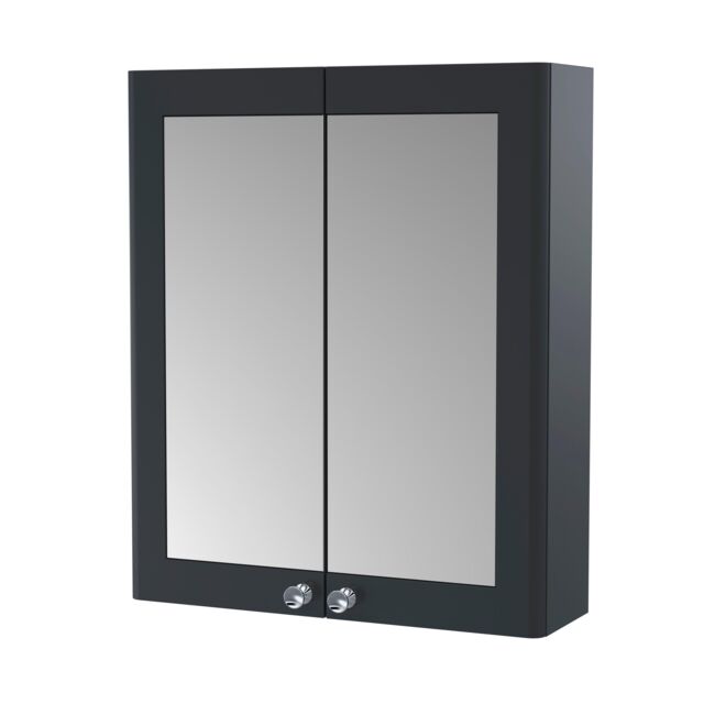 Balterley Traditional Bathroom Wall Hung 2-Door Mirror Cabinet, Dark Grey, 600mm in Grey - image 1