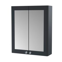Balterley Traditional Bathroom Wall Hung 2-Door Mirror Cabinet, Dark Grey, 600mm in Grey - thumbnail 1