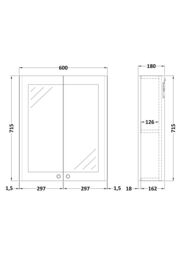 Balterley Traditional Bathroom Wall Hung 2-Door Mirror Cabinet, Dark Grey, 600mm in Grey - thumbnail 2