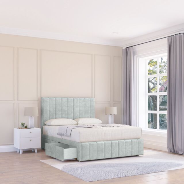 "Sloomy California Divan Bed Base Slate Naples 2 Drawers 12"" Footboard & 26"" Strutted Headboard in Silver - Size: Super King" - image 1