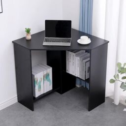 Home Source Wellington Compact Office Computer Corner Desk with Storage Shelves in Black - thumbnail 3