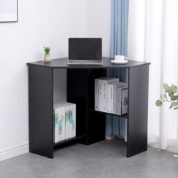 Home Source Wellington Compact Office Computer Corner Desk with Storage Shelves in Black - thumbnail 1