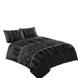 Snug City Duvet Cover & Pillowcase Set Modern Pintuck Border Pleated Bed Linen in Black - Size: Double - thumbnail 2