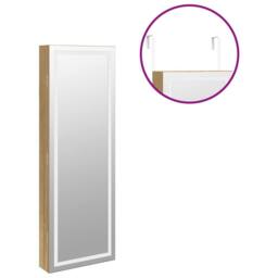 Berkfield Home Mirror Jewellery Cabinet with LED Lights Wall Mounted in Brown - thumbnail 9