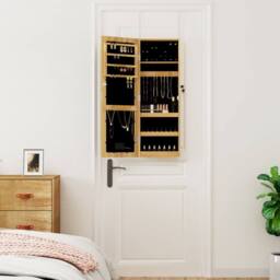 Berkfield Home Mirror Jewellery Cabinet with LED Lights Wall Mounted in Brown