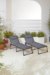 Neo Two Outdoor Folding Sun Loungers in Grey - thumbnail 1