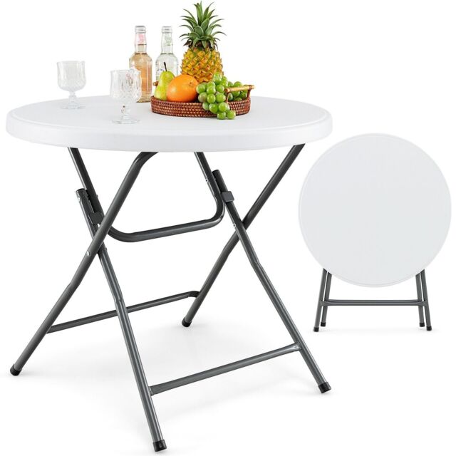 Costway 81 CM Round Folding Table Round Plastic Table Coffee Dining Table in White - image 1
