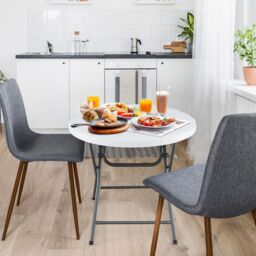 Costway 81 CM Round Folding Table Round Plastic Table Coffee Dining Table in White - thumbnail 5