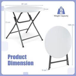 Costway 81 CM Round Folding Table Round Plastic Table Coffee Dining Table in White - thumbnail 2