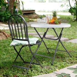 Costway 81 CM Round Folding Table Round Plastic Table Coffee Dining Table in White - thumbnail 3