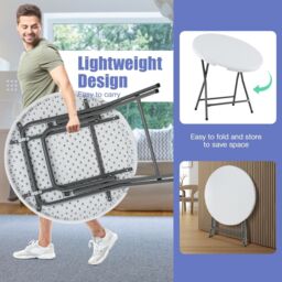 Costway 81 CM Round Folding Table Round Plastic Table Coffee Dining Table in White - thumbnail 6