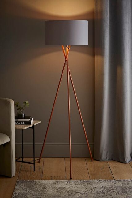 ValueLights Camden Copper Metal Tripod Floor Lamp with Grey & Copper Lamp Shade - image 1
