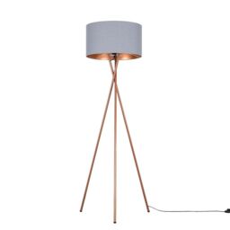 ValueLights Camden Copper Metal Tripod Floor Lamp with Grey & Copper Lamp Shade - thumbnail 7