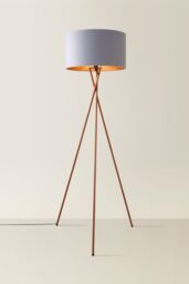 ValueLights Camden Copper Metal Tripod Floor Lamp with Grey & Copper Lamp Shade - thumbnail 3