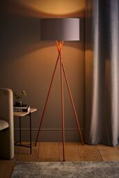 ValueLights Camden Copper Metal Tripod Floor Lamp with Grey & Copper Lamp Shade - thumbnail 2