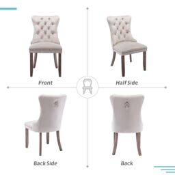 HomeTouch Taylor Set of 6 Lux Cream Velvet Upholstered Kitchen Dining Chairs with Pull Knocker Back in Beige - Size: 6 Pack - thumbnail 6