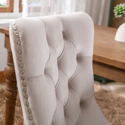 HomeTouch Taylor Set of 6 Lux Cream Velvet Upholstered Kitchen Dining Chairs with Pull Knocker Back in Beige - Size: 6 Pack - thumbnail 7