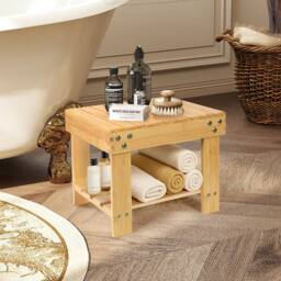 Levede Bamboo Stool Footrest Bathroom Shower Stool Bench Shoe Rack Seat in Natural - thumbnail 2