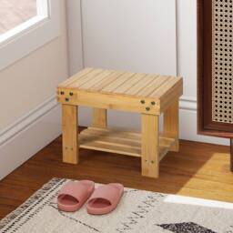 Levede Bamboo Stool Footrest Bathroom Shower Stool Bench Shoe Rack Seat in Natural - thumbnail 3