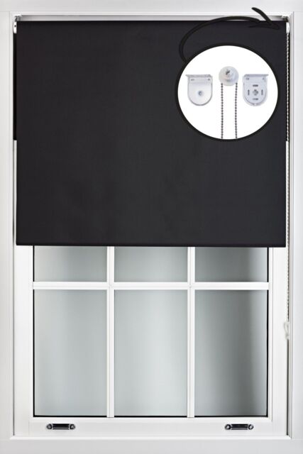 Furnished Black Blackout Roller Blinds with Metal Fittings - Trimmable Window Shade - Size: 140 cm width x 210 cm drop - image 1