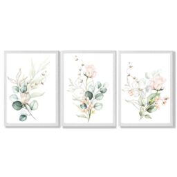 ARTZE Pink Floral Roses Set of 3 Wall Art Prints with White Frame. Size: A4 in Rose - Size: A2 - thumbnail 2