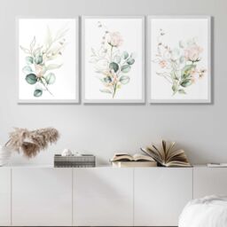 ARTZE Pink Floral Roses Set of 3 Wall Art Prints with White Frame. Size: A4 in Rose - Size: A2 - thumbnail 1